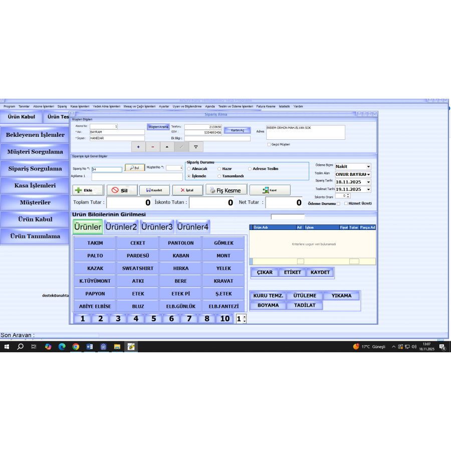 Kuru Temizleme Programı – İşletmenizi Kolayca Yönetin